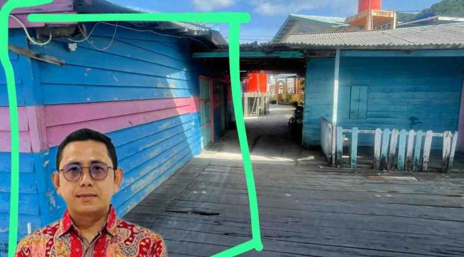 Perpaduan gambar yang menampilkan  Agusriandi dengan latar lokasi gudang tiga pintu di Jalan Dermaga I, yang menjadi objek somasi dari kuasa hukum ahli waris Nur Meifiani, Selasa (25/11). 