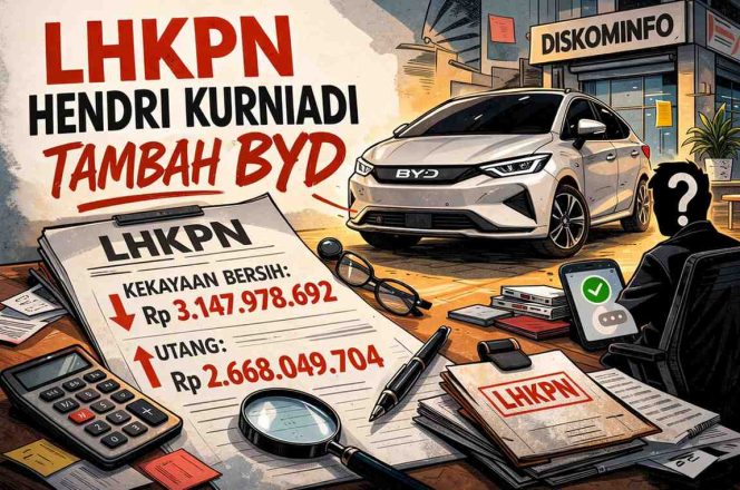 
					Ilustrasi: Laporan Harta Kekayaan Penyelenggara Negara (LHKPN) Kepala Dinas Komunikasi dan Informatika Provinsi Kepulauan Riau, Hendri Kurniadi, yang mencatat adanya tambahan kendaraan mobil BYD dalam laporan periode 2025. Ilustrasi: Redaksi, Senin (9/3). 