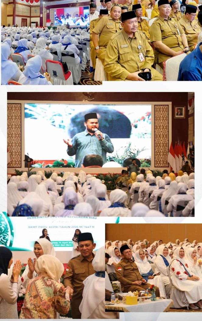 
					Kepala Badan Kesatuan Bangsa dan Politik (Kaban Kesbangpol) Provinsi Kepulauan Riau, Muhammad Ikhsan (baris atas, gambar kedua), tampak menghadiri kegiatan Halalbihalal Pemerintah Provinsi Kepulauan Riau bersama BKMT di Balairung Wan Seri Beni, Tanjungpinang, Selasa (14/4). 