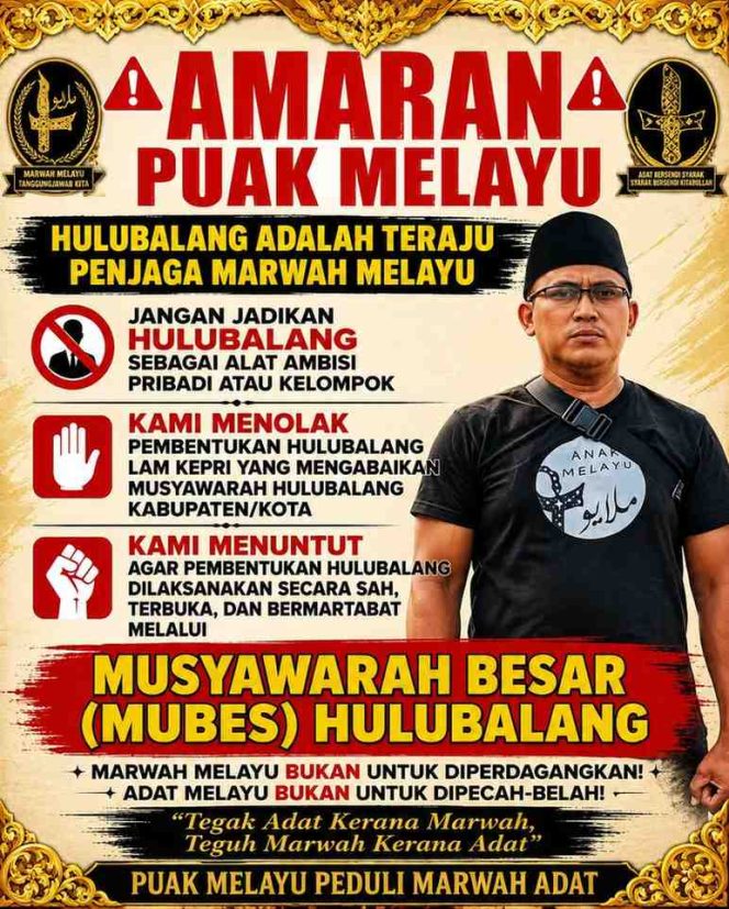 
					Tokoh Muda Melayu Kepulauan Riau, Said Ahmad Syukri atau Sas Jhoni, melalui pernyataan sikapnya menolak penunjukan Panglima Hulubalang LAM Kepri yang dinilai tidak melalui mekanisme musyawarah. Ia mendesak agar pemilihan dilakukan melalui Musyawarah Besar (MUBES) Hulubalang. (Istimewa)