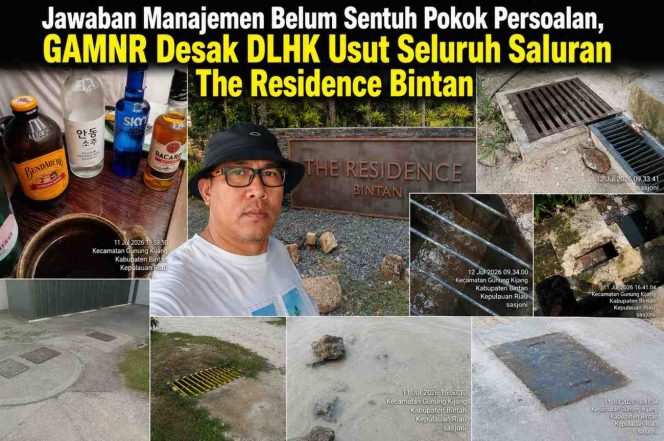 
					Kolase dokumentasi hasil penelusuran Ketua Gerakan Anak Melayu Negeri Riau (GAMNR), SAS Jhoni, di kawasan The Residence Bintan, Kabupaten Bintan. Dokumentasi memperlihatkan sejumlah titik saluran dan bak kontrol yang ditemukan di area pantai hingga kawasan restoran. 