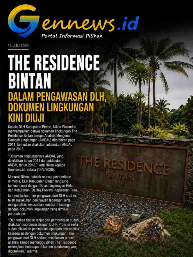 
					The Residence Bintan di Kabupaten Bintan. Menindaklanjuti pemberitaan media, DLH Kabupaten Bintan bersama DLHK Provinsi Kepulauan Riau melakukan peninjauan lapangan dan analisis kesesuaian dokumen lingkungan perusahaan. (Foto: Gennews.id)