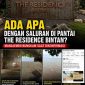 Kolase dokumentasi The Residence Bintan yang memperlihatkan pintu masuk resort, kondisi saluran drainase dan bak kontrol yang tampak terdapat lapisan menyerupai minyak, lokasi saluran di bibir pantai, kawasan pantai yang digunakan wisatawan untuk berenang, serta tangkapan layar ulasan tamu yang mengeluhkan bau di area pantai. Hingga berita ini diterbitkan, manajemen The Residence Bintan belum memberikan tanggapan atas konfirmasi yang disampaikan redaksi.