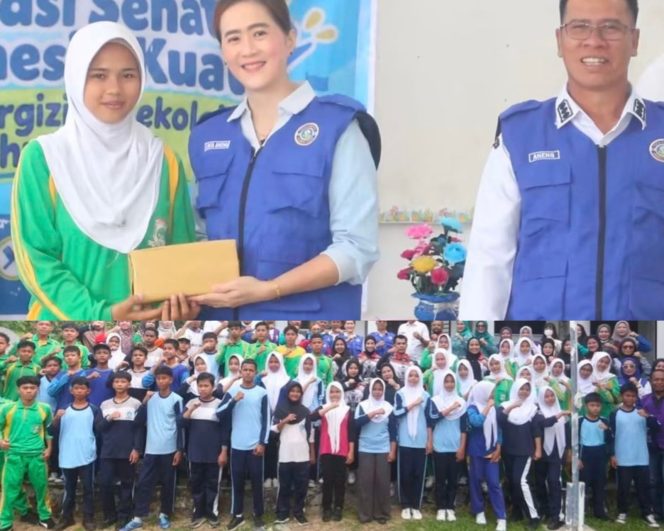 
					Bupati Kepulauan Anambas, Aneng, bersama Ketua TP-PKK Kabupaten Kepulauan Anambas, Ny. Sinta Aneng, saat menghadiri Gerakan Aksi Gizi Kabupaten/Kota Sehat di SMK Negeri 1 Arung Hijau, Kecamatan Siantan, Rabu (7/10/2026).