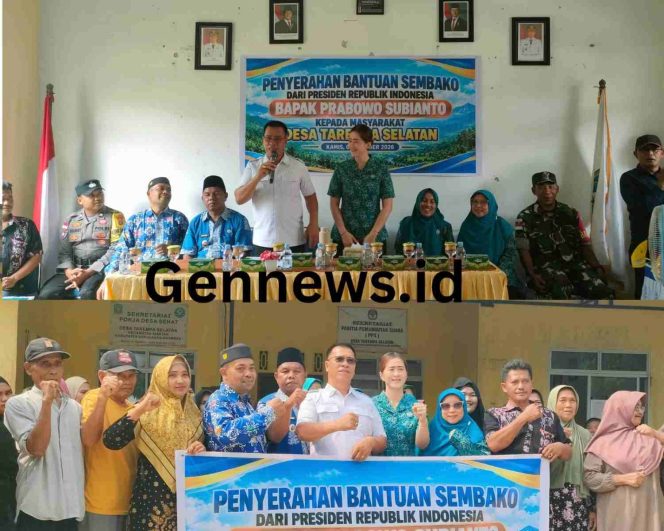 
					Bupati Kepulauan Anambas Aneng menyerahkan secara simbolis bantuan paket sembako dari Presiden RI Prabowo Subianto kepada masyarakat Desa Tarempa Selatan, Kamis (8/10/2026).